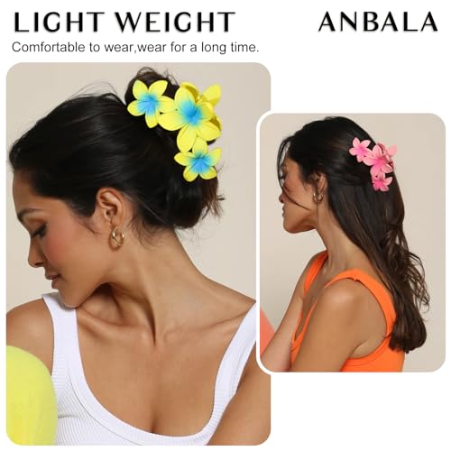 4PCS Plumeria Hair Clips for Thick Hair - Large Hawaiian Claw Clips with Strong Hold and Non-Slip Grip (Colorful) - color: Multi-colored-A