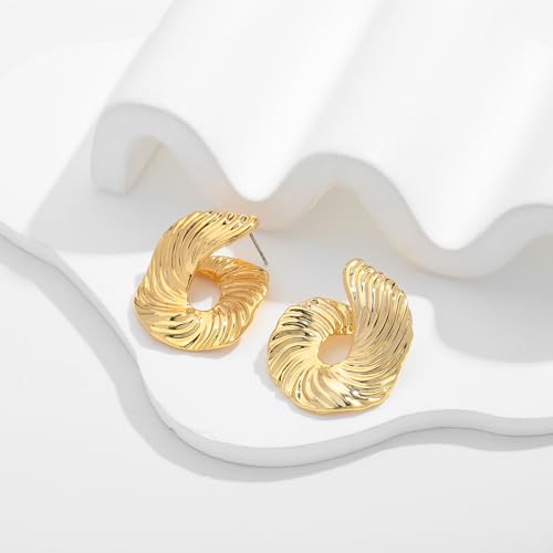 Irregular Gold Stud Earrings for Women Hammered Silver Stud Earrings Statement Geometric Earrings Vintage Gold Earrings - color: 05-Gold swirl earrings