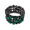 Women’s Wedding Bridal Crystal Leaf Flower Stretch Bangle Elastic Wide Bracelet Jewelry for Brides Bridesmaid - color: Emerald-Jet Plated