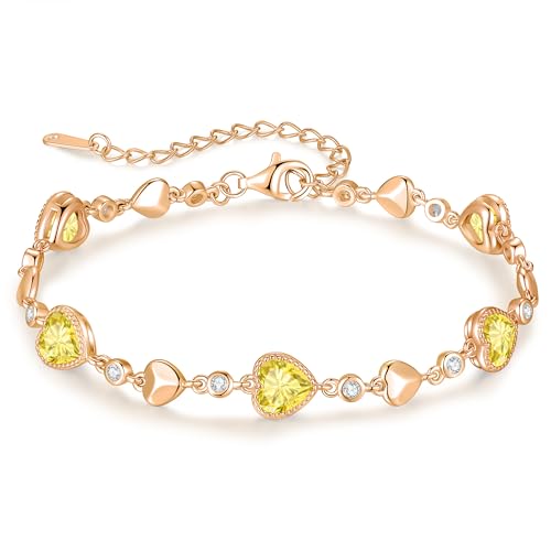 925 Sterling Silver Birthstone Heart Bracelet Jewelry Gift for Women | Rose Gold Plated Bracelets,Hypoallergenic,Adjustable Chain Personalized Anniversary Christmas Jewelry Gift for Mom Wife - color: Rose Gold-11-Nov
