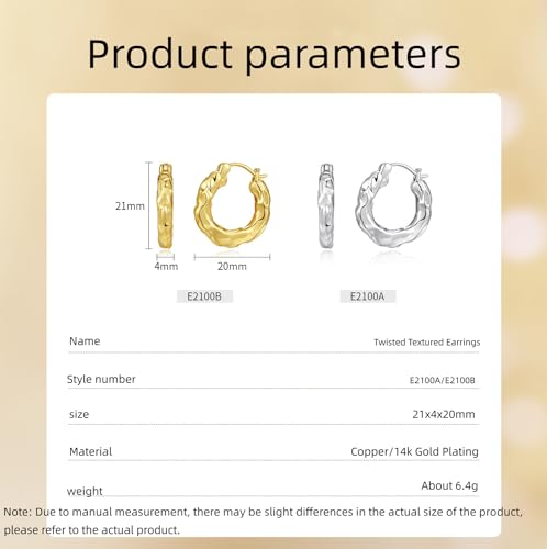 SHIMAO Hammered Gold Earrings for Women, Small Hoop Earrings 14K Gold Plated Thick Hoop Huggie Earrings for Women, Niche Design Metal Texture Chunky Gold Huggie Hoop Earrings