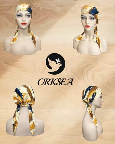 Chemo Headwear for Women Pre-Tied Head Scarf Headwraps Soft Turbans Cancer Hats Chemo Beanie Coverings Scarves - color: Khaki Pattern