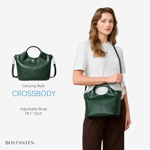 BOSTANTEN Vegan Leather Purses for Women Soft Top Handle Satchel Crossbody Zipper Handbag with Detachable Shoulder Strap - color: Dark Green