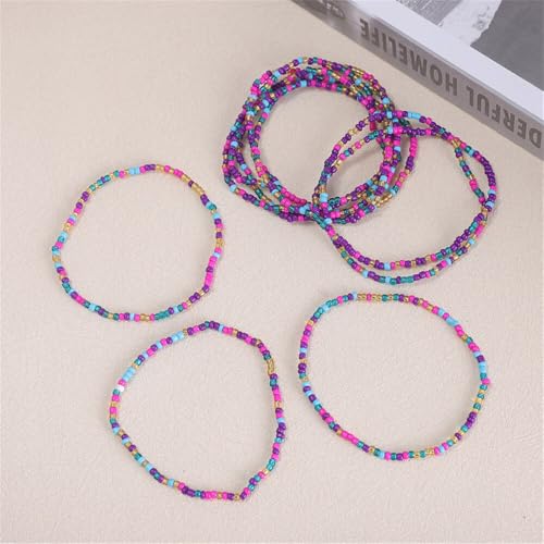 Boho Stackable Rice Beaded Bracelet Set for Women 8-10Pcs Colorful Handmade Multilayered Crystal Beads Bracelets Summer Beach Bohemian Jewelry Gift - color: A Purple
