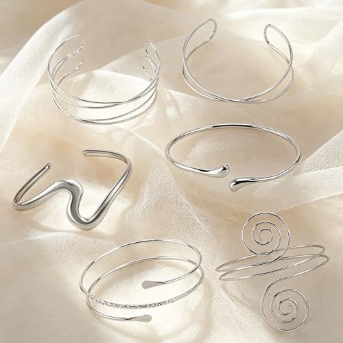 Chanaco Arm Cuff Silver Bracelets Jewelry Layered Upper Arm Cuffs accessories for Women Adjustable ArmBand Stackable Bangle Beach Party Gifts Trendy Stuff