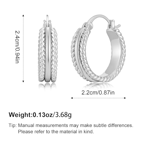 Chunky Gold Hoop Earrings for Women - 14k Gold Plated Twisted Rope Thick Hoops, Lightweight Hypoallergenic Small Hoop Earrings, Trendy Fashion Jewelry Gifts - color: silver