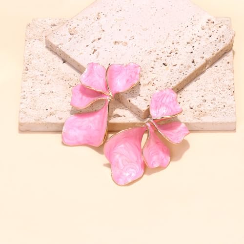 Chunky Earrings Big Statement Earrings for Women Trendy Large Floral Ginkgo Leaf Flower Earring Irregular Long Drop Dangle Earrings Chunky Jewelry - style: 1 - pink