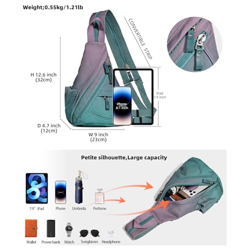 KL928 Canvas Sling Bag - Small Crossbody Backpack Shoulder Casual Daypack Rucksack for Men Women - color: Medium-violet+grayishblue
