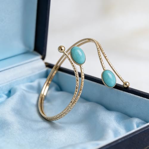 Upper Arm Cuff for Women, Simple Sexy Harness Armlet Bracelet with Crystal Adjustable Upper Arm Chain Bangle Arm Band for Women - color: Gold Blue