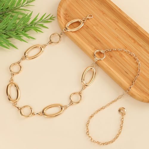 Waist Chain Belt Women Circle O-Ring Metal Link Body Chains Plus Size Gold Tone Chain Belt Fashion Waist Jewelry for Dress - color: Gold-43inch