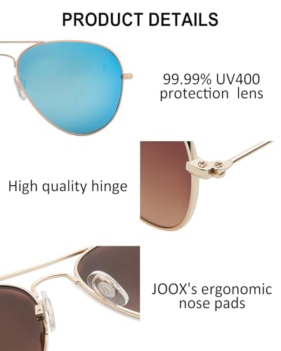 JOOX Polarized Aviator Sunglasses for Women Men, UV400 Protection Lens and Lightweight Metal Pilot Frame JX2775 - color: Shiny Gold/Blue Mirror