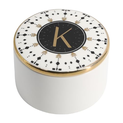 COLLECTIVE HOME - Monogram Jewelry Box, Bohemian Ceramic Trinket Box, Storage for Necklace Ring Bracelet Keys, Birthday Mother's Day Christmas Gift for Women, 3.25" x 2.5" (K) - color: K