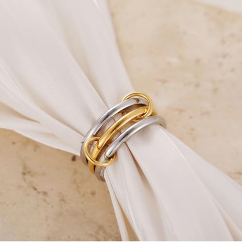Gold/Silver Interlocked Rings For Women Dainty Stainless Steel Cubic Zirconia Stackable Statement Rings Two-toned Connected Bands Rings Non Tarnish (size 6-10) - color: R--Silver gold silver ring