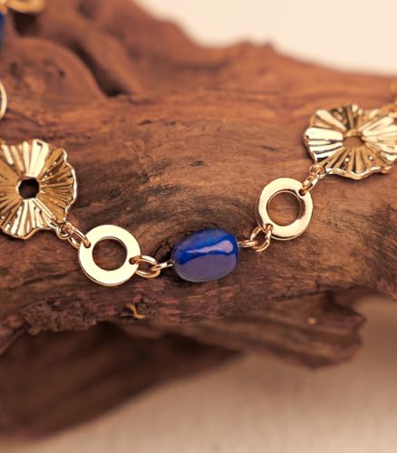 Long Gold Necklaces for Women Dainty Natural Stone Beaded Gold Necklace Mothers Day Gifts Boho Gold Costume Jewelry for Women - color: Navy Blue