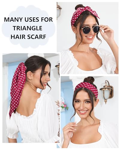 AWAYTR 3Pcs Hair Bandanas Head Kerchief for Women Girls Tie-Back Boho Hair Scarf Headband Bandana Triangle Head Scarf - color: Polka Dot - Red / Black / Dark Blue