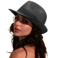 DRESHOW Women Straw Sun Hat Short Brim Panama Travel Fedora Summer Hat Roll Up Beach Cap for Women UPF 50+ - color: 1 Pc Ribbon Straw Hat: Black