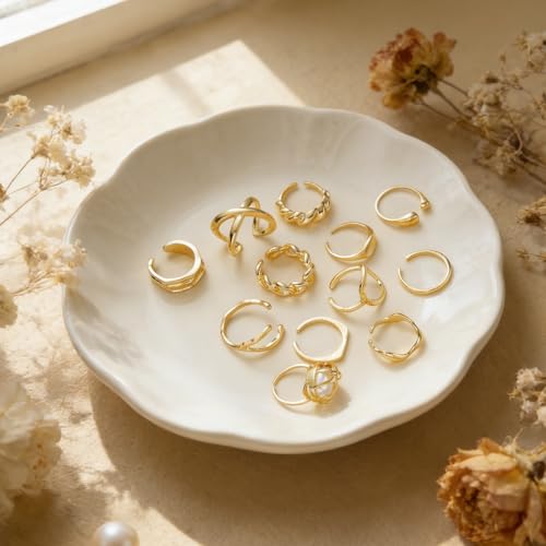 Chunky Gold Rings Set for Women Stackable Statement Ring Sets Non Tarnish Adjustable Open Knuckle Rings Irregular Gold Jewelry Set Trendy Prom Outfits Accessories - color: gold3