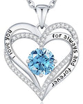 CDE Engraved Forever Love Heart Birthstone Necklace Jewelry Gifts for Women | Hypoallergenic,Nickel-Free & Lead-Free,3 x 3 mm 5A CZ Heart Pendant,Anniversary Christmas Birthday Gift for Girlfriend Wife - color: Birthstone-03-Mar, style: Rhodium Plated-Bra