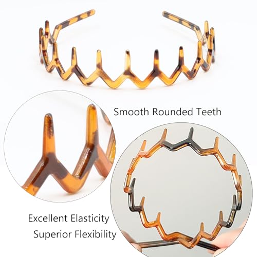 6 PCS Zig Zag Headbands Plastic Wavy Hair Head Band Comb with Teeth Hoop Accessories for Women Men Girls, Versatile Bright Black&Retro Leopard - color: Versatile Bright Black&Retro Leopard