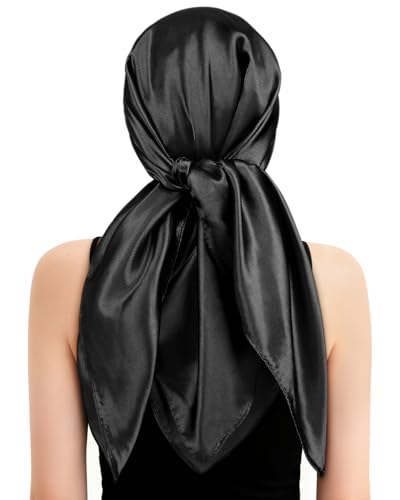 Satin Wrap Cap Hair Net and Scarf Combo for Silk Press - Soft Hair Net with Scarf for Sleeping, Protective Hair Wrap Scarf (Black) - color: Black