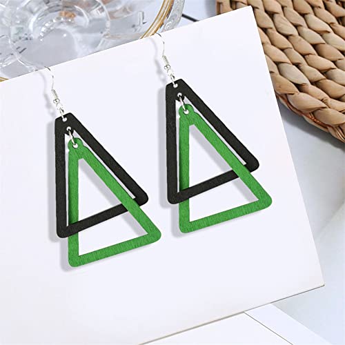 ANXIN Boho Personality Retro Tassel Rectangular Wooden Contrasting colors Earrings Chic Green Temperament Geometric Earrings Jewelry Gifts For Women - color: Black Green Wooden Earrings
