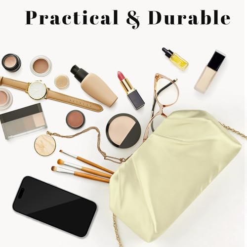 ERKOON Clutch Purse for Women Elegant Pleated Evening Bag Crossbody Shoulder Handbag Envelope Bag with 2 Detachable Chain - color: Beige