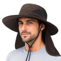 PFFY Sun Bucket Hats for Men Women Fishing Hat UV Protection Wide Brim Beach Safari Hat with Neck Flap - color: Brown (With Neck Flap)