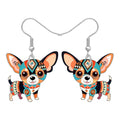 BONSNY Colorful Cute Chihuahua Dangle Earrings Mexican Folk Art Style Dog Pets Design Gifts for Chihuahua Lovers Women Fun Hypoallergenic Jewelry Accessories - color: Brown