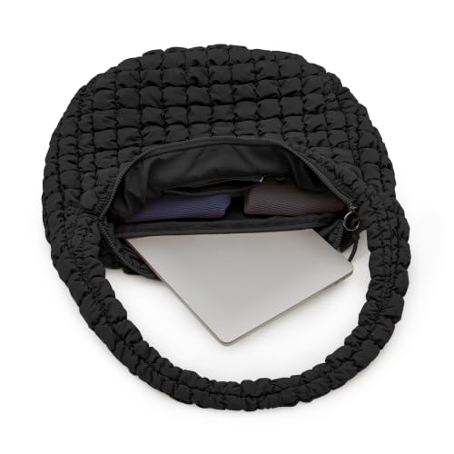 ODODOS Quilted Carryall Tote Bag for Women Crossbody Hobo Lightweight Padding Shoulder Bag - color: Black
