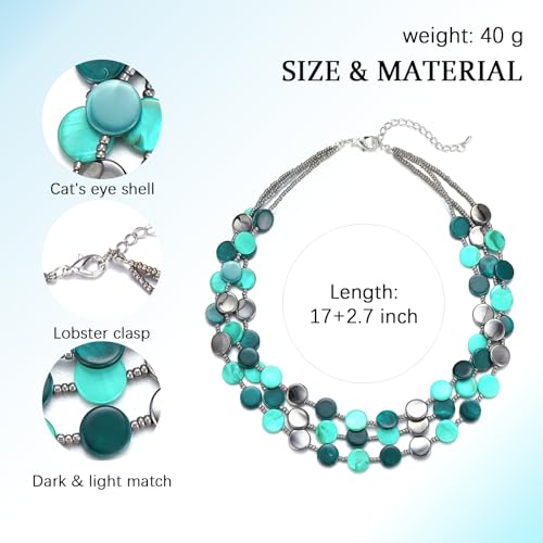 Noessla Layered Beaded Chunky Necklace for Women Boho Two-color Shell Statement Necklace Fashion Collar Costume Jewelry Gifts for Mum - color: Green