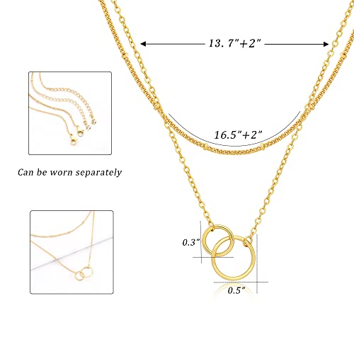 CHESKY 14k Gold Plated/Silver Plated Dainty Necklace for Women, Trendy Satellite Choker Necklace Thin Beaded Layered Choker Necklaces Discs Paperclip Chain Necklaces Womens Simple Jewelry - style: Satellite circles-gold