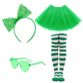 Women Tutu Costume Accessories Set, Striped Knee Socks Tutu Skirt Sunglasses and Bow Headband Colorful Party Favors - color: Green