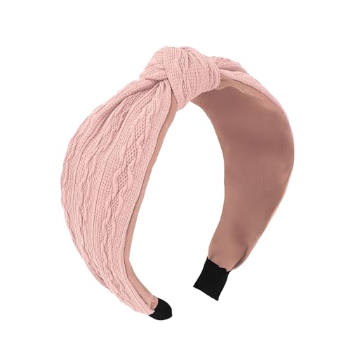 Ondder Top Knot Headband for Women Pink Fabric Non Slip Fashion Wide Knotted Headbands Hair Accessories for Women Girls - color: Pink
