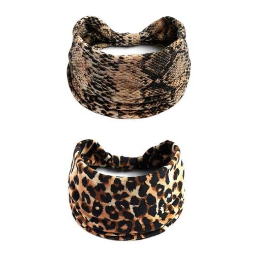 Leopard print Headband Fashion Wide Headband Knoted Turban Yoga Workout Head Bands Hair Accessories For Women (Leopard print, Pack of 2) - color: Leopard print, size: 1 Count (Pack of 2)