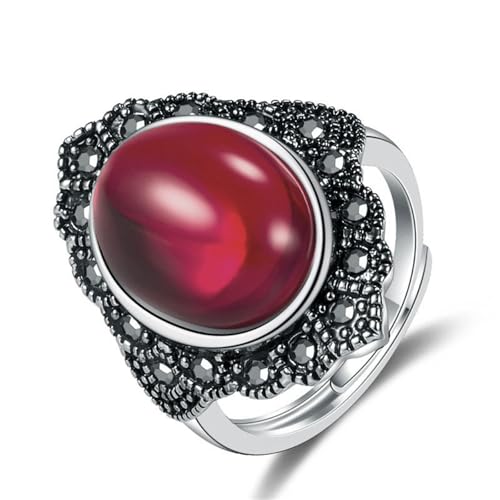Gothic Black Crystal Stackable Joint Ring,Boho Agate Stone Knuckle Rings for Women Vintage Natural Oval Gemstone Finger Rings Costume Jewelry - color: Red
