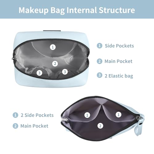 MAANGE Cosmetic Bags for Women Small Makeup Bag for Purse Pu Leather Makeup Pouch Travel Makeup Bag with Zipper Make Up Bag for Travelling - color: 2PCS Blue
