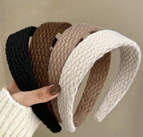 Huachi Knitted Headbands for Women Non Slip Trendy Headbands for Women’s Hair 1.7 inch Wide Cute Headband for Girls, Fall Head Bands Fashion Hair Accessories 4PCS - color: Knitted Headbands for Women