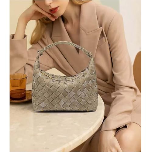 Woven Purse for Women Suede Leather Shoulder Bag Vegan Tote Bags Suede Hobo Top-Handle Handbag - color: Wine Red