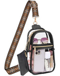 PACKISM Clear Sling Bag Stadium Approved - Clear Bag for Stadium Events & Holographic Bag for Music Festivals Jacquard Strap - color: Upgraded Black+pouch