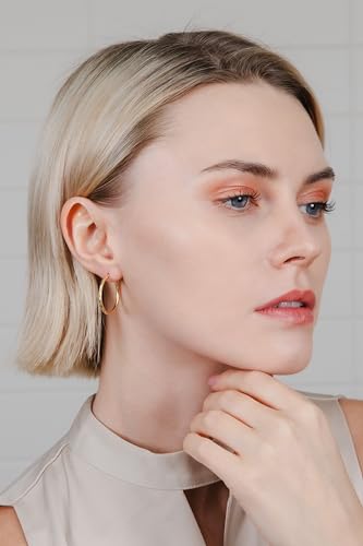 Hoops & Loops 925 Sterling Silver Diamond-Cut Hoop Earrings for Women, 2mm Textured Lightweight Click Top Hoops, 15mm 20mm 25mm 30mm, Silver 14k Yellow Gold & Rose Gold Flash Plated - color: Gold - 25mm (1'')