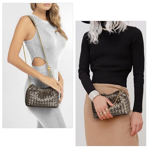 Joryin Woven Women's Crossbody Bag & Evening Purse, Trendy Dumpling Clutch & Hobo Cloud Shoulder Bag Trendy Dumpling Clutch - color: Woven Leather-metallic Taupe