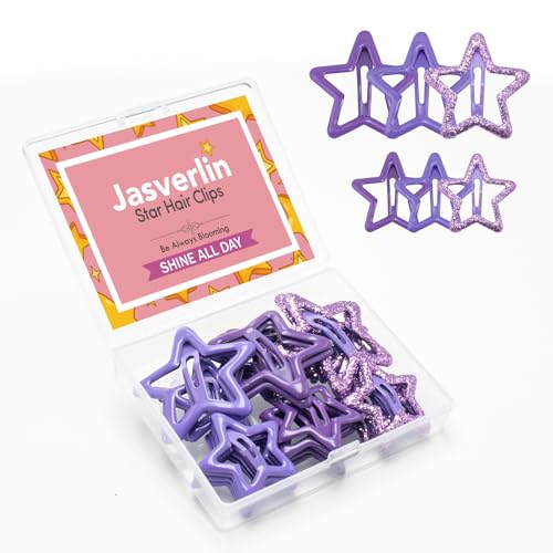 JASVERLIN 36 Pcs Star Hair Clips, Y2k Cute Snap Barrettes for Women Thin Thick Hair, Colorful Kawaii Girls Rave Accessories Glitter Non Slip Metal Hairclips Assorted Sizes (Purple) - color: Purple