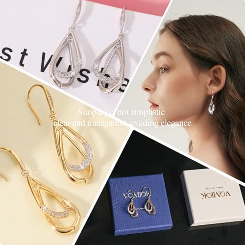 Dangle Earrings For Women, Silver Plated Lightweight Drop Earrings With Sparkling Cubic Zirconia,14K Gold Plated Hypoallergenic Face Shaping Earrings For Wedding Party Daily Office Jewelry Gift - color: Gold