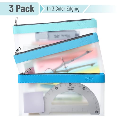 Mr. Pen- Clear Pencil Pouch, 8.50"x4.25", 3 Pack, Durable TPU Material | Medium Water-Resistant Pencil Bags with Smooth Zipper, Multipurpose Clear Pouch for Stationery, School, Office - color: Blue Shades, size: 3 Pack, Medium