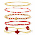 Gold Beaded Cross Bracelet for Women, 14K Plated Adjustable Stackable Dainty Bracelets, Non Tarnish Fashion Jewelry Set Gifts for Women Birthday Friendship - color: Colors-11