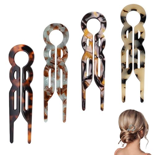 4PCS U-Shaped French Hair Pins for Women - Acetate Hair Clips for Thick, Thin, Fine Hair - Decorative Bun Styling Barrettes in Black & Blonde (B)