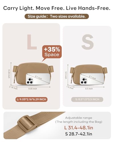 Pritent Fanny Packs for Women Cross Body Bag Waterproof Belt Bag with Adjustable Strap and Zipper Back Pocket Small Crossbody Bags Fashion Waist Packs for Workout Travelling(Khaki, Large) - color: Khaki, size: Large
