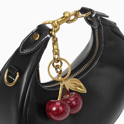 JQWSVE Small Top Handle Bags for Women Mini Purses Cute Ladies Handbags Crescent Mini Crossbody Bags with Cherry - color: B02-large-black