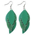 ANXIN boho unique Leather Earrings 2 Layered Lightweight Faux Leather Leaf Earrings Layered Design Drop Earrings Gift for Women - color: Green Earrings