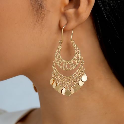 Boho Earrings for Women Trendy Gold Dangle Earrings Vintage Bohemian Indian Country Jewelry Gifts Boho Dress Chic Clothing - color: F1:Gold earrings